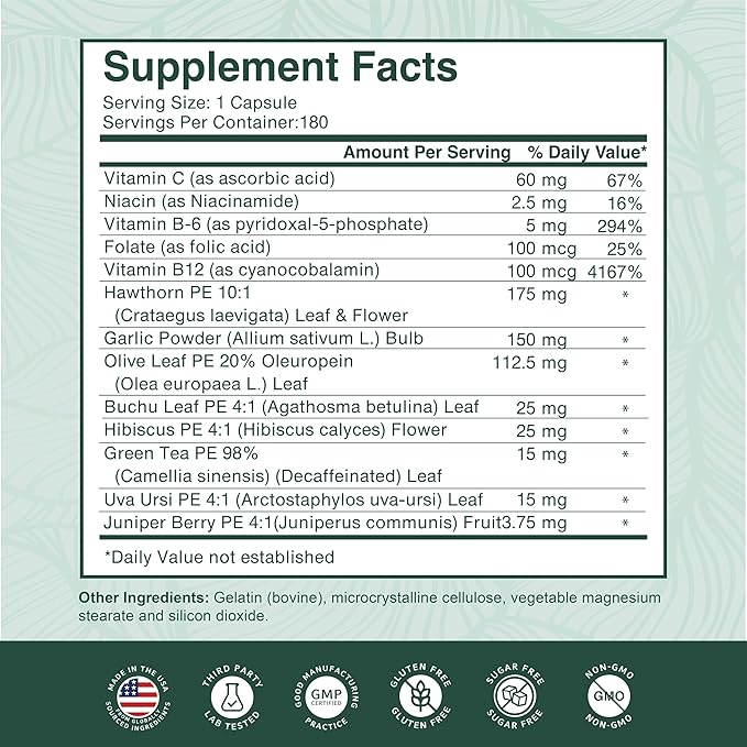 PurePremium Blood Pressure Supplements with Hawthorn Berry, Hibiscus, Garlic & Vitamin B12- Nitric Oxide Supplement for Normal Heart Health, Circulation Health & Blood Pressure Support - 180ct