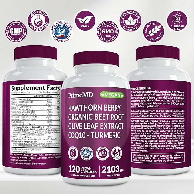 26-in-1 Nitric Oxide Supplement - Heart & Circulation Support with CoQ10, Turmeric, Organic Beet Root, Hawthorn Berry & Garlic - 2103mg per Serving (120ct, Pack of 2)