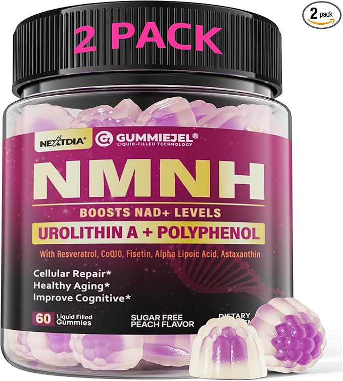 NAD+ Supplement for Women & Men, NMNH Gummies with Urolithin A, Polyphenol Complex, Resveratrol, Ultra Strength Optimized Aging, Cell Regeneration, Longevity, DNA Repair, Focus, Sugar Free, 120ts