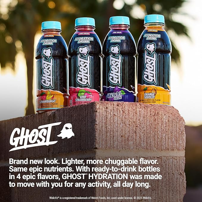 GHOST Hydration Drink, Kiwi Strawberry- RTD Sports Drink with Electrolytes, Natural Vitamins & Minerals - All Day Lifestyle Hydration Beverage - Zero Caffeine & Zero Sugars - 16.9 Fl Oz, 12 Pack