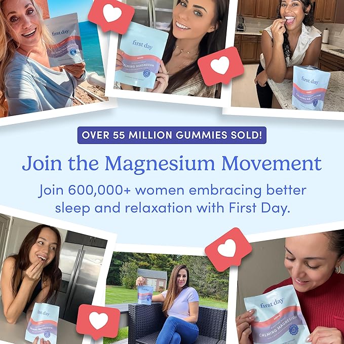 FIRST DAY Women’s Nighttime Reset Calming Magnesium Gummies – Sleep Aid Supports Peaceful Rest, Balanced Mood & Energy – Supplement with Magnesium Citrate, L-Theanine & No Melatonin – 60-Day Supply