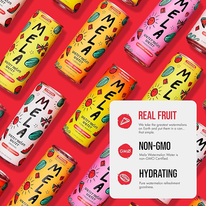 Mela Watermelon Water - Watermelon Juice, 100 Percent Natural Fruit Juice with Vitamin C, Electrolytes, Antioxidants - Coconut Water Alternative, Gluten-Free (Variety, 11.15 fl oz, 12-pack)