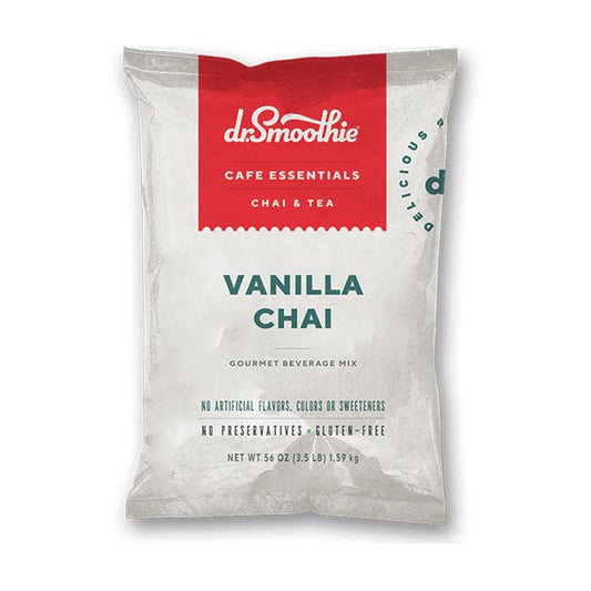 Dr. Smoothie Café Essentials Vanilla Chai – No Artificial Colors, Flavors, or Sweeteners – Shelf Stable – 58mg of Caffeine per Serving – Great for Hot, Iced, & Frozen Frappes (3.5 lb Bag, 26 Servings)