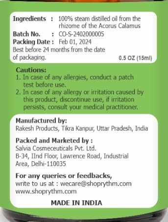 Salvia Calamus Oil (Acorus Calamus) Therapeutic Essential Oil with Dropper by Salvia Amber Bottle 100% Natural Uncut Undiluted Pure Cold Pressed Aromatherapy Premium Oil - 15ML/ 0.5 fl oz