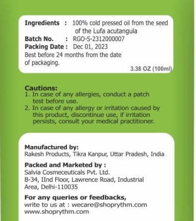Salvia Ridge Gourd (Luffa Acutangula) Oil - 100ml/3.38Fl Oz with Dropper