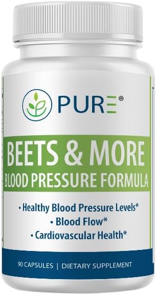 PURE Beets Plus, Premium Beet Root Powder, L-Arginine, Pomegranate, 90 Vegetarian Capsules, 30-Day Supply, Wellness Supplement