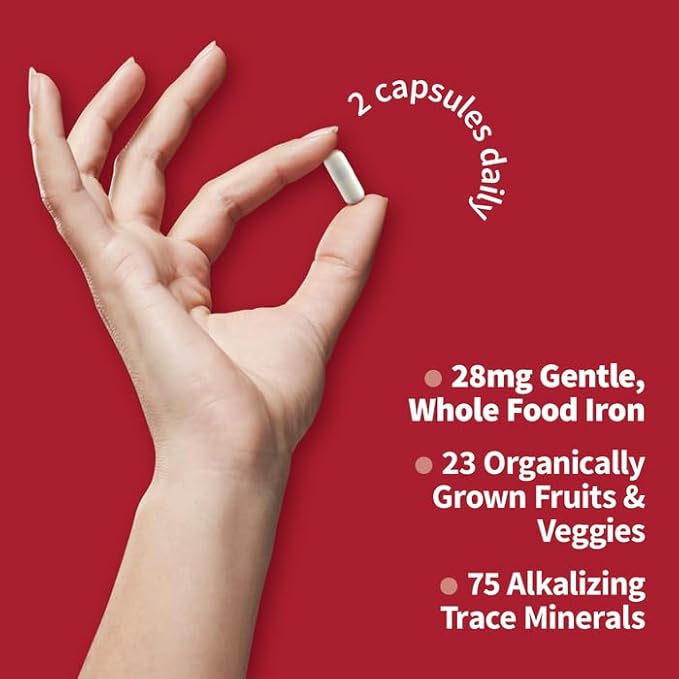 Garden of Life Vitamin Code Healthy Blood - Iron Supplement for Women, 60 Vegan Capsules, with Vitamins B, C, Trace Minerals, Fruit Veggies, Probiotics - for Energy and Anemia Support