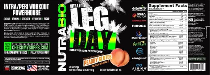 NutraBio Leg Day Intra Workout Powder – Advanced Carb Supplement with Cluster Dextrin & Electrolytes – Carb Powder with EAAs/BCAAs – Cyclic Dextrin for Performance – Peach Mango, 20 Servings
