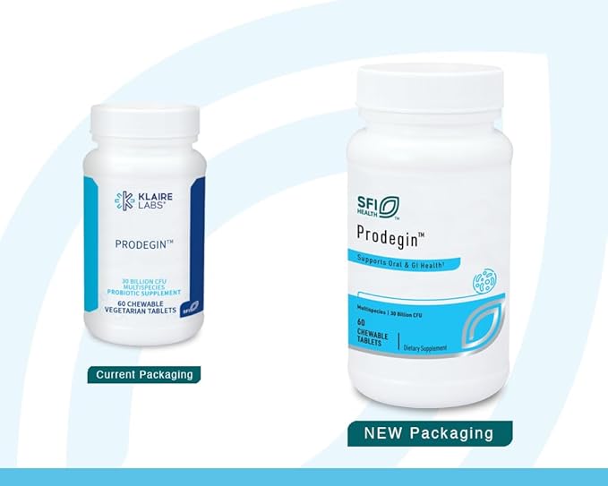 Klaire Labs Prodegin Chewable Probiotic - Powerful Oral Health Support 30 Billion CFU Blend with L. salivarius for Men & Women, Hypoallergenic, Post-Bariatric & GI Support (60 Tablets, 2 Pack)
