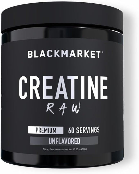 BLACKMARKET RAW Creatine - Workout Powder Drink Mix for Men & Women, Improve Muscle Size, Strength, Definition, Provides Rapid Absorption & Improves Performance, 300 Grams