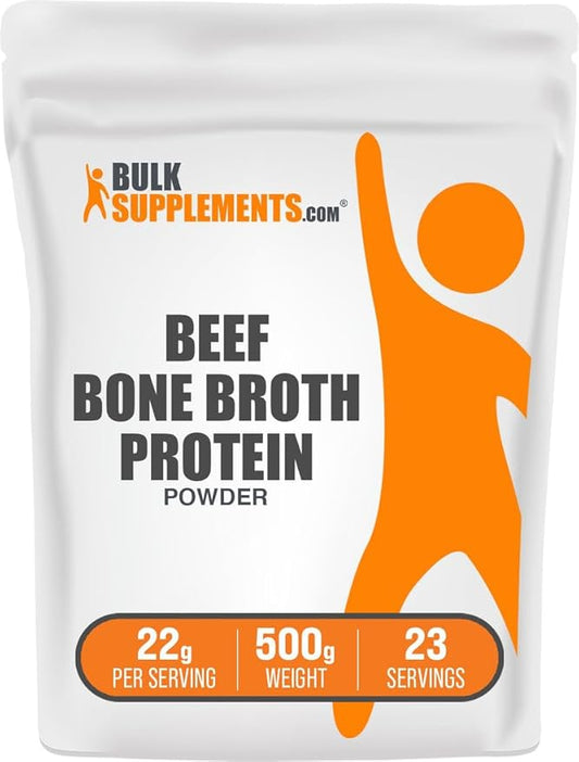 BulkSupplements.com Beef Bone Broth Protein Powder - Bovine Bone Broth Protein, Lactose Free Protein Powder - Dairy Free & Gluten Free, 22g per Serving, 500g (1.1 lbs) (Pack of 1)