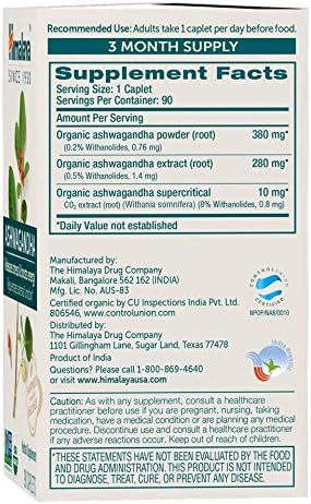 Himalaya Organic Ashwagandha Root, 90 Day Supply - Herbal Adrenal Support Supplements for Stress Relief and Energy Support - USDA Organic, Non-GMO, Vegan, Gluten Free, No Additives, 670 mg, 90 Caplets