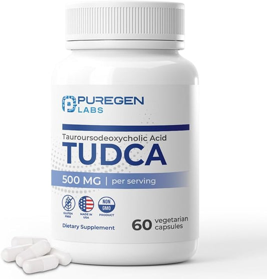 Puregen Labs TUDCA (Tauroursodeoxycholic Acid) 500mg per Serving, Bile Salts Liver Supplement | No Harmful Additives | Non-GMO | Gluten Free | Made in USA - 60 Vegetarian Capsules