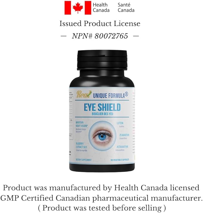 Eye Shield Supplement with Bilberry, Lutein, Zeaxanthin, Astaxanthin, and Beta-Carotene - Supports Dry Eyes, Vision Health, and Night Vision (90 Capsules)