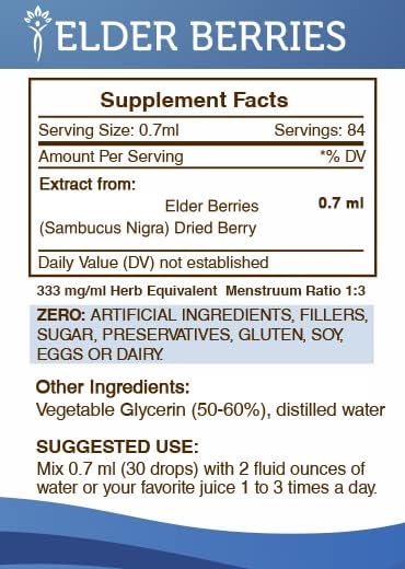 Secrets of the Tribe Elder Berries Alcohol-Free Tincture (Glycerite) 678 mg Elder Berries (Sambucus Nigra) Dried Berry (2 Fl Oz) Immune Support Supplement