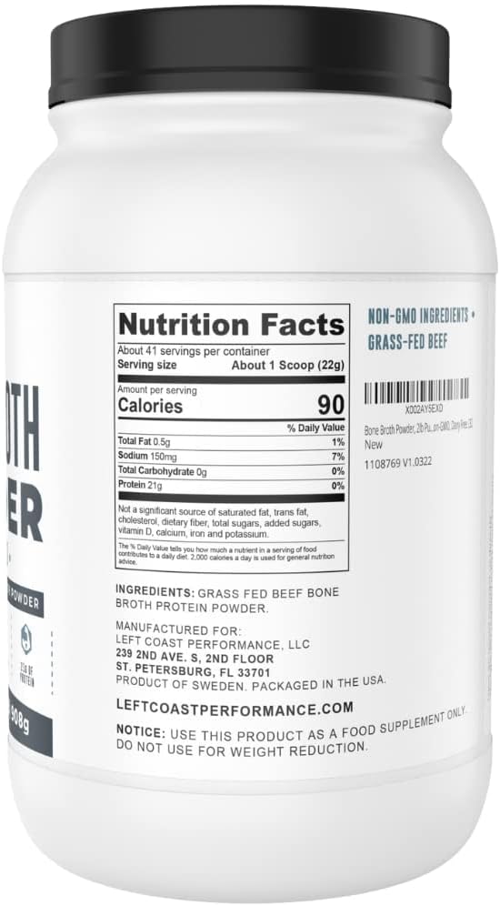 Bone Broth Protein Powder – Pure Grass-Fed Beef Bone Broth, Unflavored with Natural Collagen, Glucosamine & Gelatin – Paleo & Keto-Friendly, Non-GMO, Dairy-Free for Gut Health & Joint Support 32oz