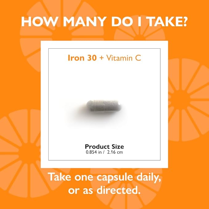 Celebrate Vitamins Iron Supplement with Vitamin C - 30mg Iron, 60mg Vitamin C, Bariatric Vitamins for WLS Patients, Vertical Sleeve & Gastric Bypass Surgery – 90 Capsules