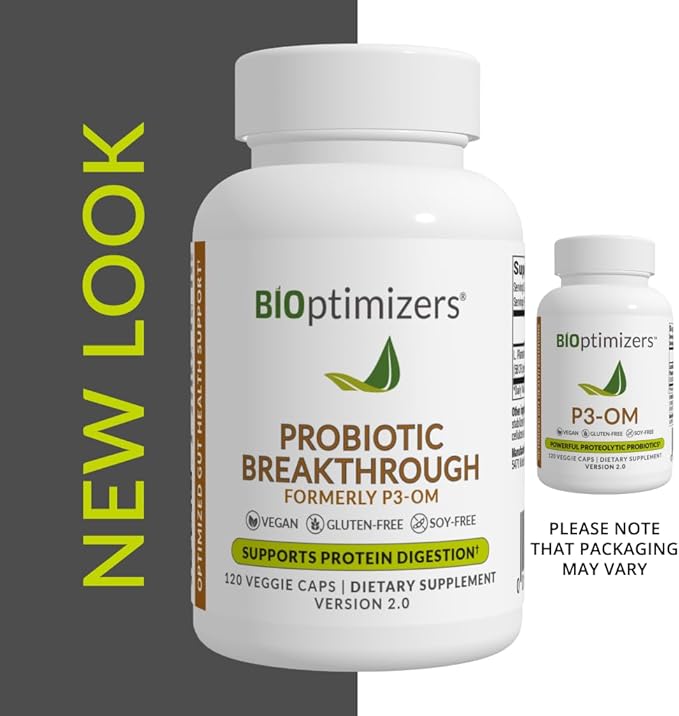 BiOptimizers Probiotic Breakthrough – Lactobacillus Plantarum OM Probiotics & Prebiotics Health Supplement for Gut, Digestive & Immune Support Probiotics for Women Men Elderly– 120 Vegan Capsules