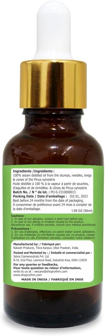 Pine (Pinus Sylvestris) Essential Oil 100% Pure & Natural - Undiluted Uncut Oil - Use for Aromatherapy - Therapeutic Grade - 50ml with Dropper