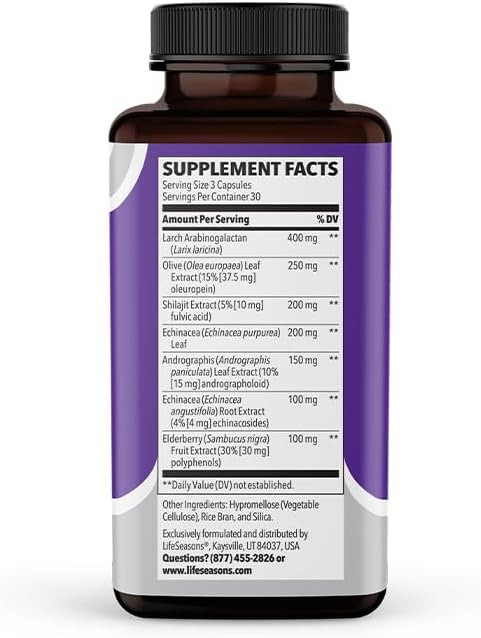 LifeSeasons Immuni-T - Immune Support Supplement - Immunity System Booster - Natural Cold & Flu Relief - Elderberry, Echinacea, Andrographis, Arabinogalactans & Olive Leaf - 90 Capsules