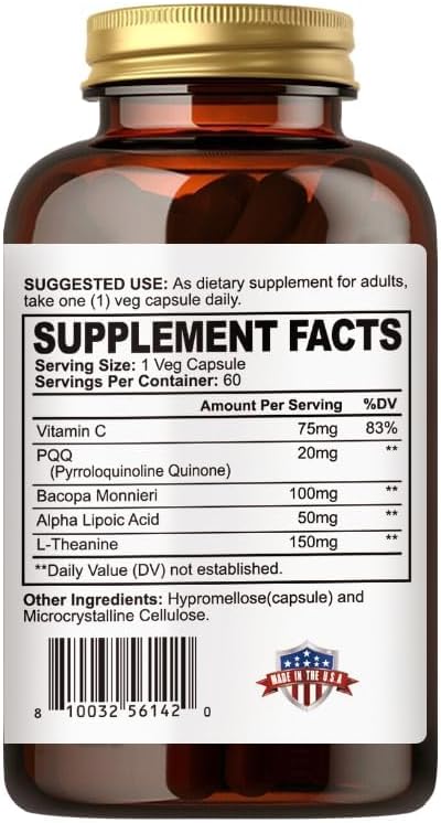 Pyrroloquinoline Quinone-PQQ Supplement 20 mg-Supports Heart Health*-Gluten-Free,Non-GMO,Vegetarian-60 Veg Capsules