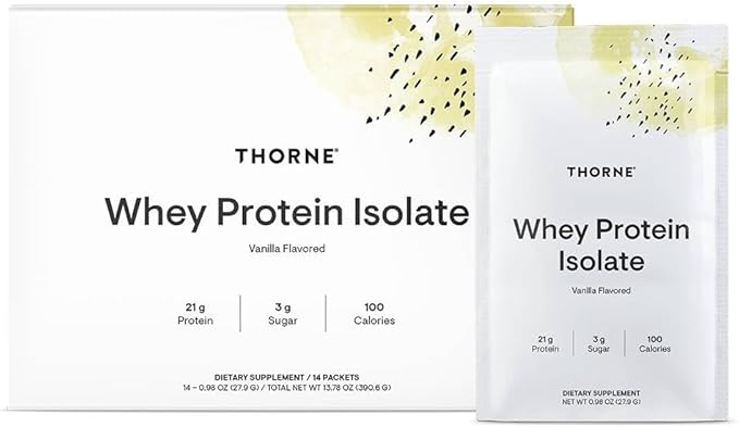 THORNE - Whey Protein Isolate - 21 Grams of Easy-to-Digest Whey Protein Powder - NSF Certified for Sport - Vanilla - 13.79 Ounces - 14 Packets
