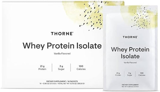 THORNE - Whey Protein Isolate - 21 Grams of Easy-to-Digest Whey Protein Powder - NSF Certified for Sport - Vanilla - 13.79 Ounces - 14 Packets
