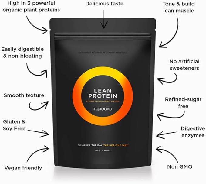 Tropeaka Plant Based Lean Protein Powder for Smoothies & Shakes - Salted Caramel - Vegan Protein for Men & Women, Gluten Free, Dairy Free, Non-GMO, 17.6oz (20 Servings)