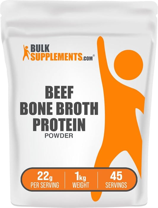 BulkSupplements.com Beef Bone Broth Protein Powder - Bovine Bone Broth Protein, Lactose Free Protein Powder - Dairy Free & Gluten Free, 22g per Serving, 1kg (2.2 lbs) (Pack of 1)