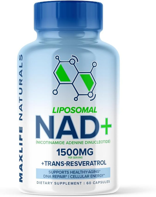 Liposomal NAD+ Trans-Resveratrol Supplement 1500mg - 120 Capsules - Liposomal NAD Supplements for Women and Men, High Purity-NAD Cell Regenerator, Cognitive & Anti Aging Supplement for Women & Men