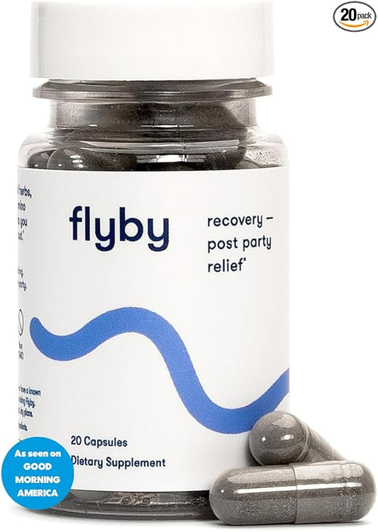 Flyby Recovery Supplement - All The Hang, Without The Over!™ - with Milk Thistle, Vitamin C, Activated Charcoal, and Apple Cider Vinegar - Pre & Post Drinking Formula (20 Count)