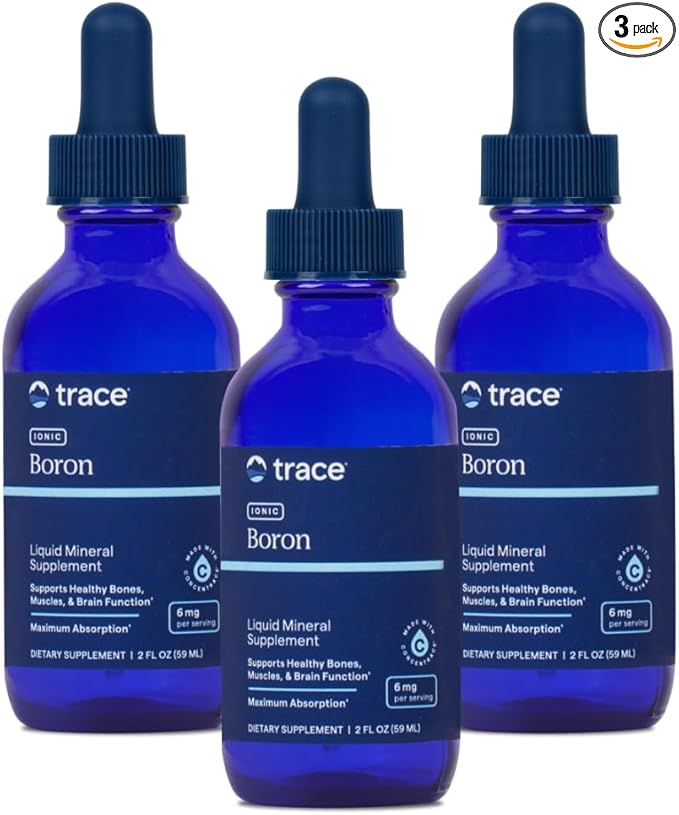 Trace Minerals | Liquid Ionic Boron | 6 mg Boron | Supports Normal Bone Metabolism, Brain Function & Joints | with Ionic Trace Minerals, Magnesium + Chloride | 144 Servings, 2 fl oz (3 Pack)