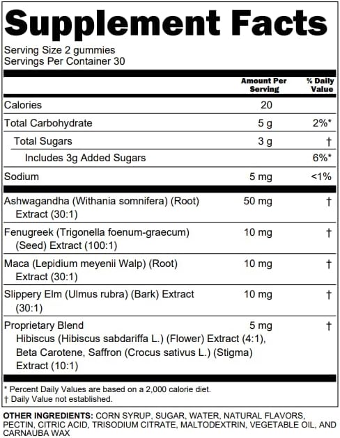 Clean Nutra Maca Root Gummies Ashwagandha Fenugreek Slippery Elm Saffron Hibiscus Beta Carotene Vitamin A for Women Macaroot Extract 60 Gummies Vegan Adaptogen Supplement Gummy Non GMO
