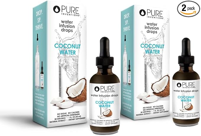 Pure Hydration Coconut Water Drops, 30 Servings, 1oz, Pack of 2 (Packaging May Vary)