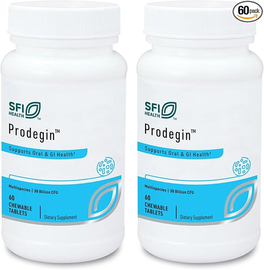 Klaire Labs Prodegin Chewable Probiotic - Powerful Oral Health Support 30 Billion CFU Blend with L. salivarius for Men & Women, Hypoallergenic, Post-Bariatric & GI Support (60 Tablets, 2 Pack)