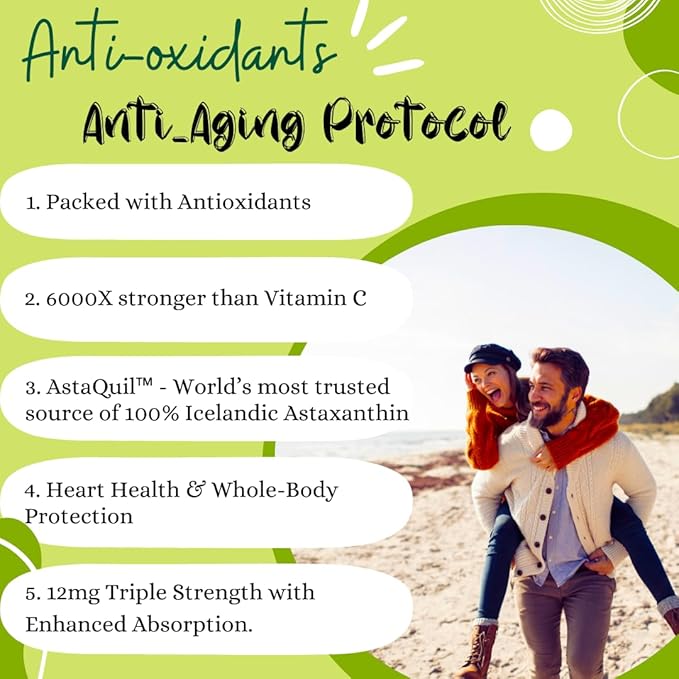 Triple Strength AstaQuil™ Astaxanthin 12mg High Bioavailability Formula, 60 Softgels Organic Coconut Oil for Enhanced Absorption. Powerful Antioxidant for Eye, Joint & Heart Health