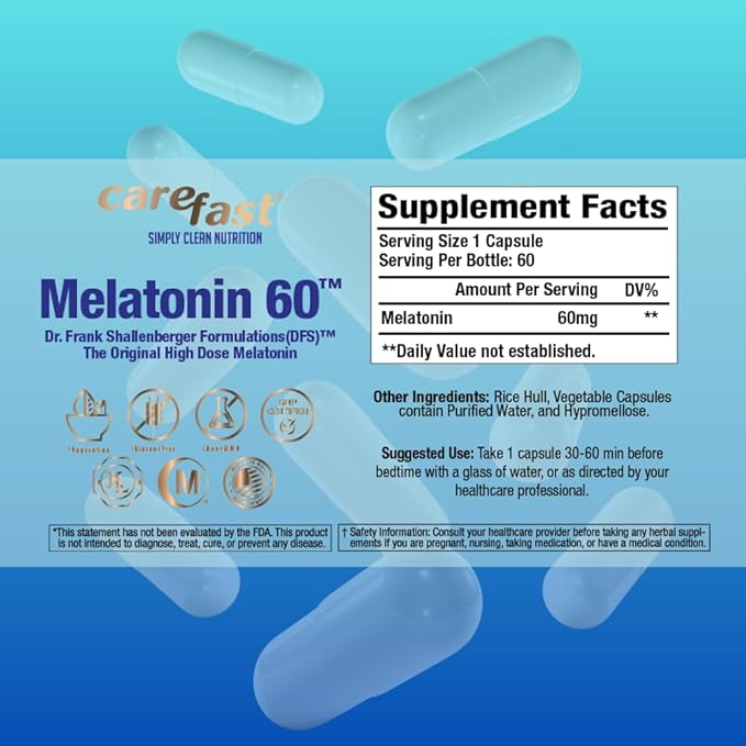 Pure Melatonin 60mg | 120 High-Dose Easy-to-Swallow Capsules | Natural Sleep Aid | Non-Habit Forming | Holistic Wellness