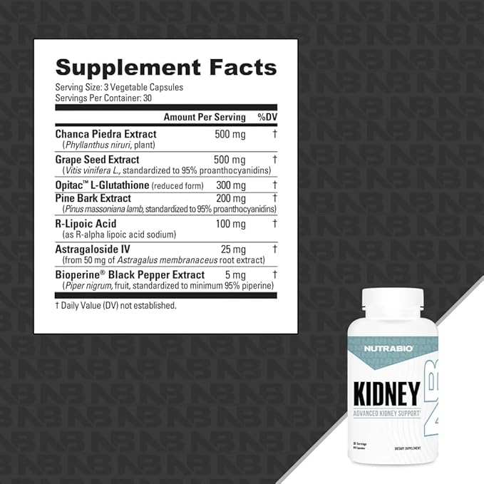 NutraBio Advanced Kidney Support Supplement- Kidney Cleanse Detox & Repair, Health Supplement- 30 Servings- 90 Capsules