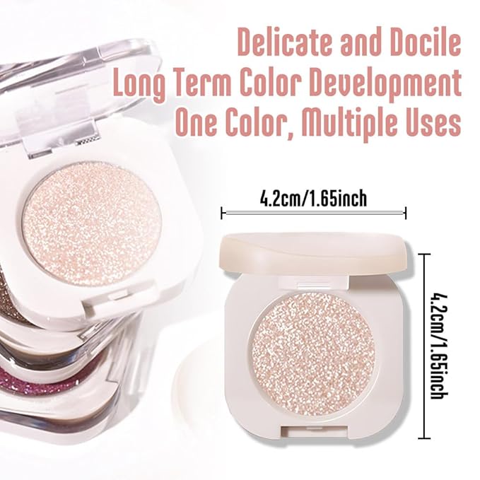 2Pcs Glitter Shimmer Sparkle Eyeshadow Palette Makeup For Women, Light Brown & Silver Glitter Shimmer Metallic Holographic Multichrome Cream Iridescent Single Monochrome Eye Shadow Makeup