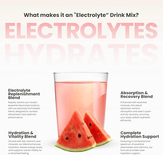 310 Hydrate Watermelon Electrolytes Powder Packets - No Sugar Hydration Packets with Key Vitamins & Minerals - Keto Friendly - Tasty Sugar Free Electrolyte Drink - 30 Single Servings