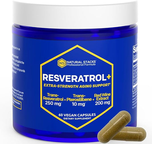 Resveratrol Supplement - 250mg Trans-Resveratrol & 10mg Trans-Pterostilbene - Antioxidants Supplement with 200mg Red Wine Extract - Extra Strength Aging Support - 60 Japanese Knotweed Capsules