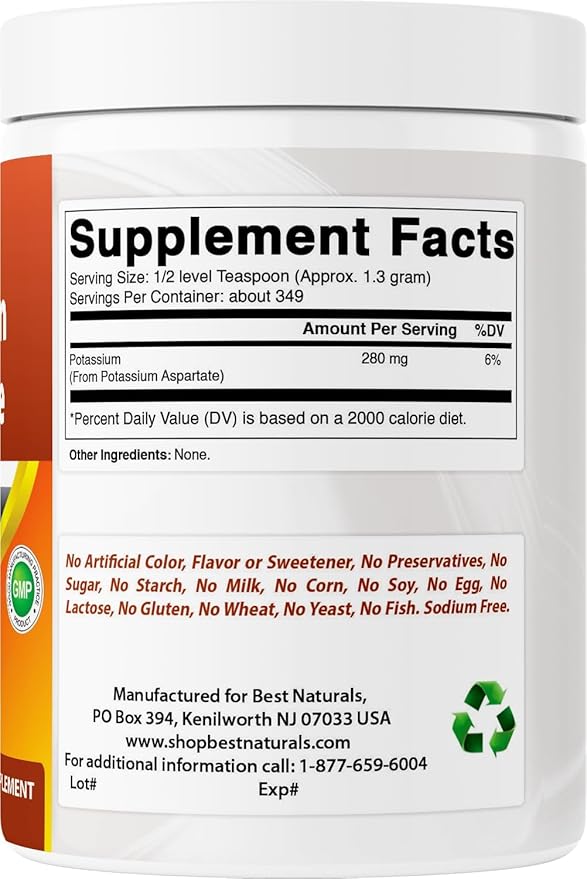 Best Naturals Potassium Aspartate Pure Powder 1 Pound