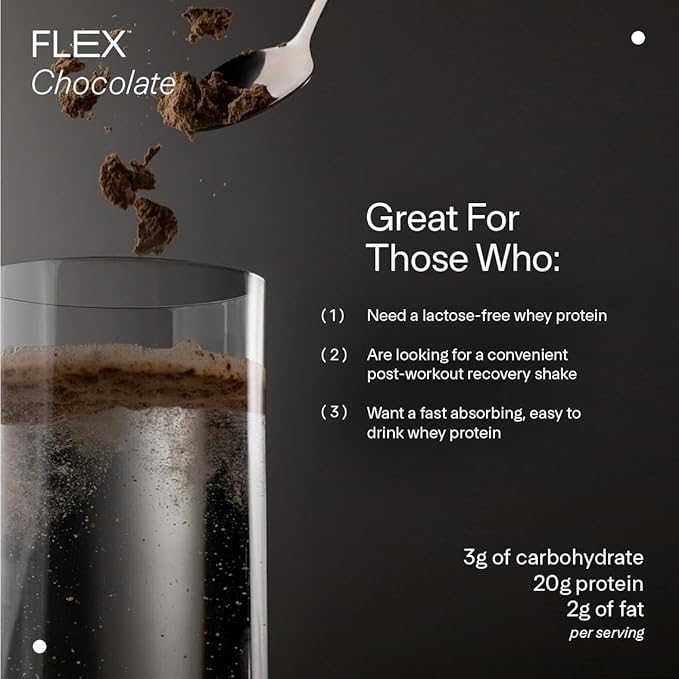 Flex Whey Protein Isolate - Trusted by Life Time Fitness Members - Lactose-Free Protein Powder - for Post-Workout Recovery - Low Fat, No Sugar & Low Carb - Chocolate, 30 Servings