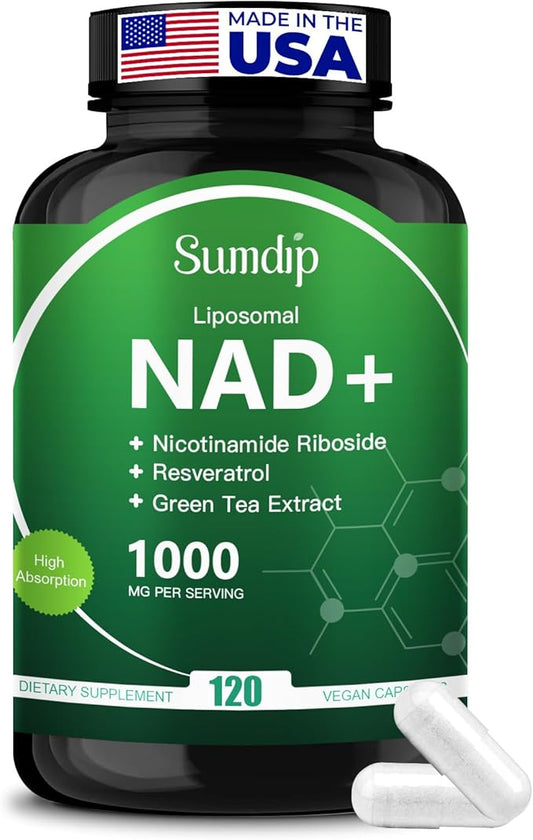 NAD Supplement 1000mg Pure - Liposomal NAD+ Supplement with Nicotinamide Riboside, Resveratrol,Green Tea Extract - Energy Supplements for Men & Women - NAD Plus - 120 Capsules