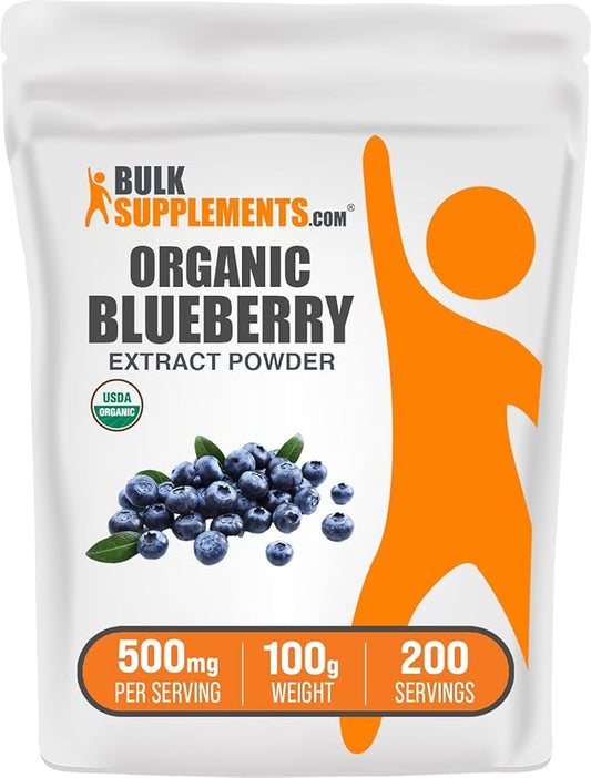 BulkSupplements.com Organic Blueberry Extract Powder - Blueberry Extract Supplement, Antioxidant Support - Vegan & Gluten Free, 500mg per Serving, 100g (3.5 oz) (Pack of 1)