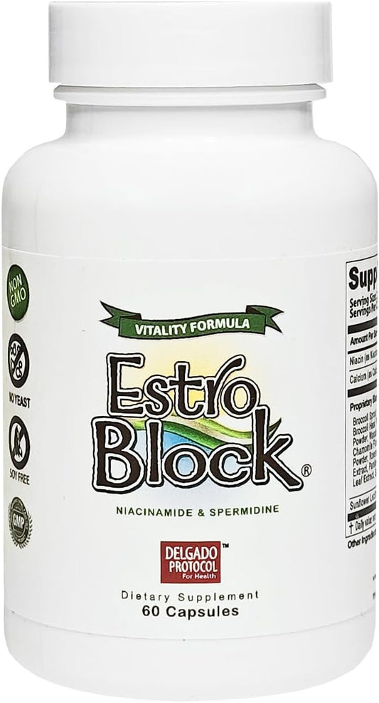 EstroBlock Vitality - 60 Capsules - Antioxidant Detox Supplement for Cellular Regeneration, with Niacinamide and Spermidine