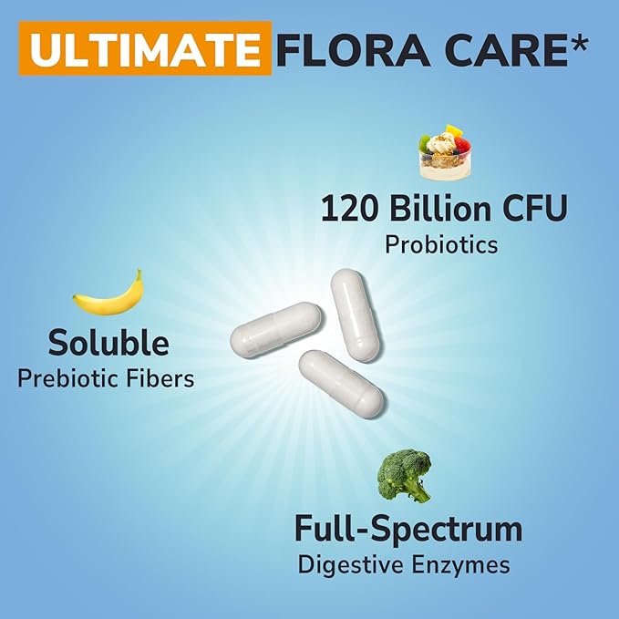 Probiotics for Women and Men, 120 Billion CFU 34 Strains, with Digestive Enzymes & Prebiotics, No Gluten, Gut Health, Digestive Health, Bloat Relief, 30 Vegetarian Capsules