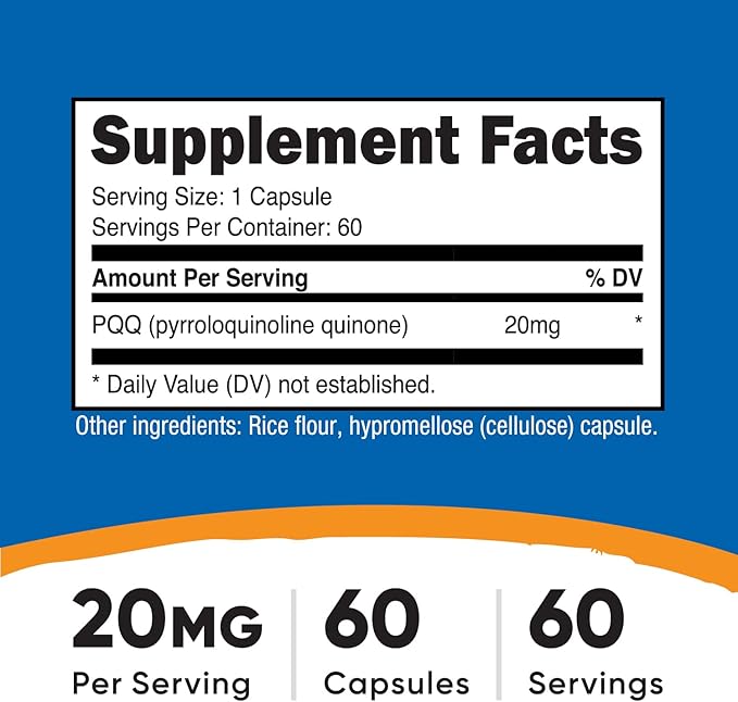 Nutricost PQQ (Pyrroloquinoline Quinone) 20mg, 60 Capsules - Vegetarian Capsules, Non-GMO, Gluten Free