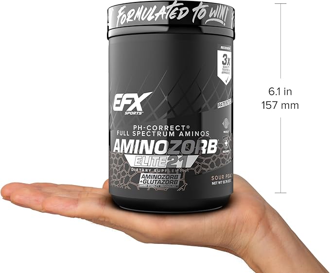 EFX Sports Aminozorb Elite 21 | PH-Correct, Full Spectrum Aminos + Glutamine | Essential & Non Essential Aminos | Zero Sugars | 30 Servings (Sour Peach)