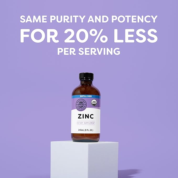 Vimergy Organic Zinc Supplements For Women & Men (7.5mg Liquid Zinc Per Serving) Fast-Absorbing Immune Support, Promotes Healthy Bones & Skin, USDA Certified Organic, Vegan, Up to 120 Servings (240mL)